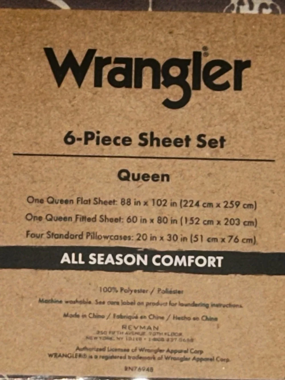 Wrangler Queen Sheet Set in Brown with White Steer Skull Pattern